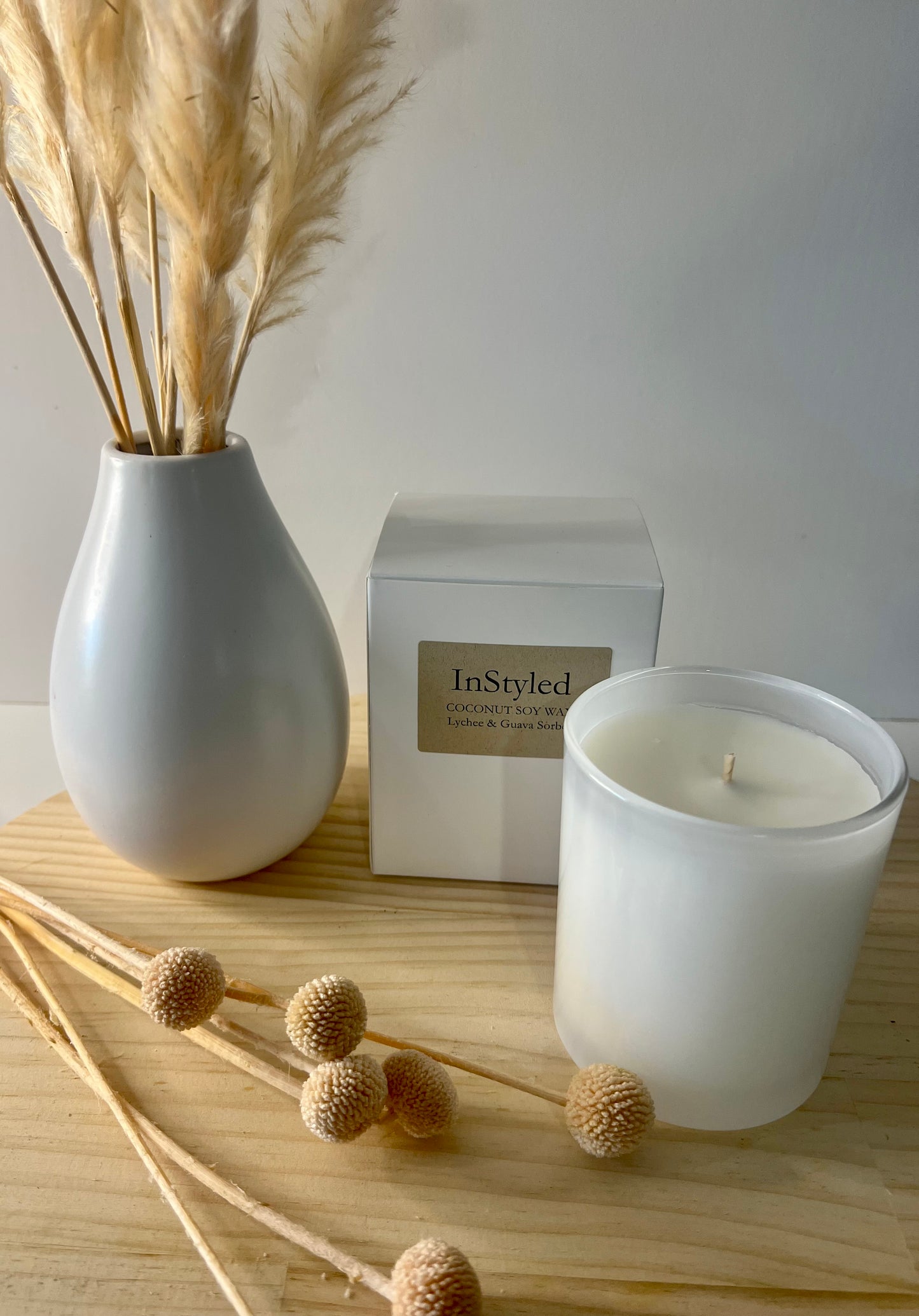 Large White Glass Candle